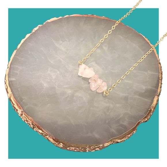 Pink Stone Cluster Necklace with Gold Plated Cable Chain Jewelry for Layering - Picture 1 of 6